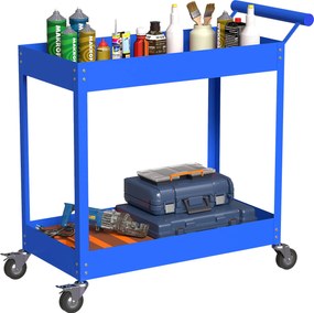 DURHAND Cărucior de atelier servantă cu 2 nivele, mâner lateral și roți blocabile, 84,5x38x84cm, bleu | Aosom Romania