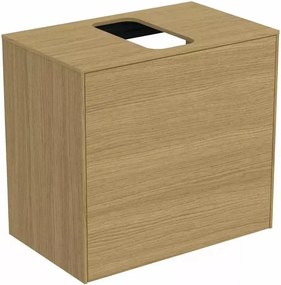 Dulap baza suspendat Ideal Standard Atelier Conca 1 sertar si blat cu decupaj central 60 cm finisaj stejar deschis