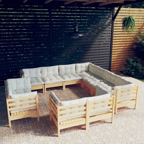 3096935 vidaXL Set mobilier grădină cu perne crem, 11 piese, lemn masiv de pin