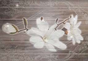 Fototapet - Flori pe fundal din lemn (254x184 cm), în 8 de alte dimensiuni noi