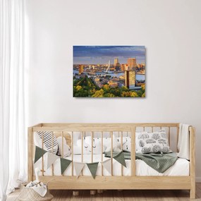 Tablou pe sticlă - Panorama Rotterdamului, Țările de Jos (70x50 cm)