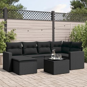 vidaXL Set canapele de grădină cu perne, 7 piese, negru, poliratan