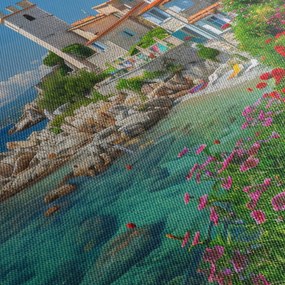 Tablou - Sat pitoresc de coastă (cu ceas) (90x30 cm)