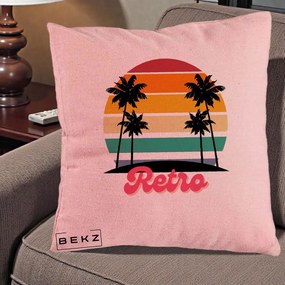 Perna Decorativa Retro Sunset Palmieri, 40x40 cm, Roz, Husa Detasabila, Perna Inclusa, BEKZ®