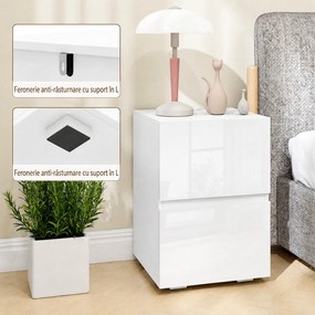 HOMCOM Set de 2 Noptiere cu 2 Sertare, Alb | Aosom Romania