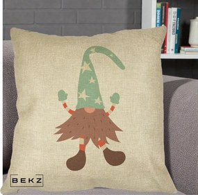 Perna Decorativa Pitic Gnom Nordic cu Cadou Menta, 40x40 cm, Crem, Husa Detasabila, Perna Inclusa, BEKZ®