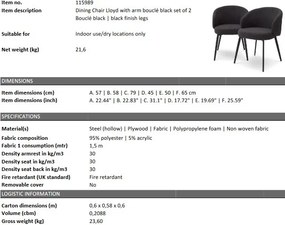 Set de 2 scaune cu brate design LUX Lloyd, boucle negru 115989 HZ