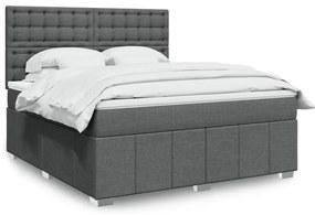 vidaXL Pat box spring cu saltea, gri închis, 180x200 cm, textil