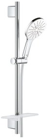 Set dus crom cu bara, para dus rotunda alba si furtun Grohe Rainshower Smartactive 130