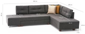 Coltar Extensibil Petra Dreapta, 282 x 85 x 206 cm