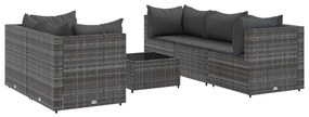 3308018 vidaXL Set mobilier de grădină cu perne, 6 piese, gri, poliratan