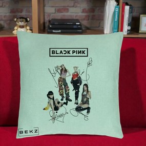 Perna Personalizata K-pop BLACKPINK Fotografie Grup Autografe Toate Membre, 40x40 cm, Verde Menta, Husa Detasabila, Perna Inclusa, BEKZ®