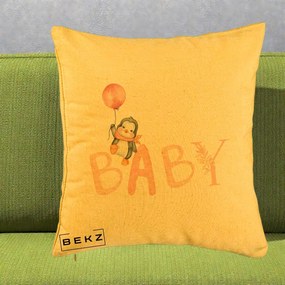 Perna Personalizata Baby Pinguin Roz, 40x40 cm, Galben, Husa Detasabila, Perna Inclusa, BEKZ®