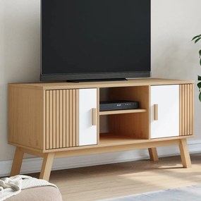 358602 vidaXL Dulap TV „OLDEN”, alb/maro, 114x43x57 cm, lemn masiv pin
