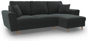 Colțar gri închis extensibil, cu spațiu de depozitare cu tapițerie din catifea Kyoto – Cosmopolitan Design