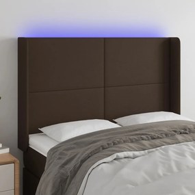 3123861 vidaXL Tăblie de pat cu LED, maro, 147x16x118/128 cm, piele ecologică