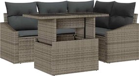 vidaXL Set de canapele pentru grădină cu pernă 5 pcs Gri poliratan