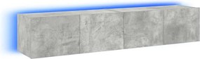 vidaXL Comode TV de perete cu lumini LED 2 buc. gri beton 80x35x31 cm