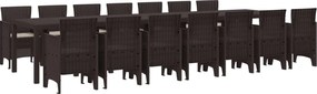 vidaXL Set de masă de grădină cu perne cu pernă 15 pcs Maro PP