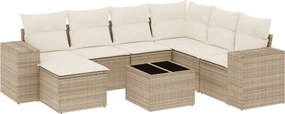 vidaXL Set canapele de grădină, 8 piese, cu perne, bej, poliratan