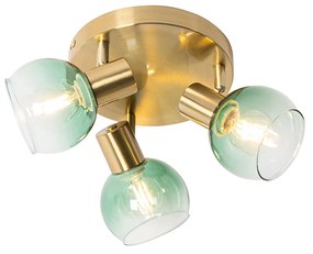 Plafonieră Art Deco aurie cu sticlă verde cu 3 lumini - Vidro