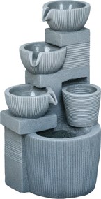 Outsunny Fântână de grădină în aspect natural, cu 4 trepte, alimentată de energie solară, LED-uri, 57 cm înălțime, Gri închis | Aosom Romania
