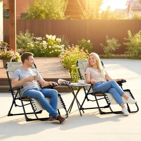 Outsunny Set de 2 șezlonguri, șezlong pliant reglabil cu tetieră din textilenă, 90 x 65 x 112 cm, bej | Aosom Romania