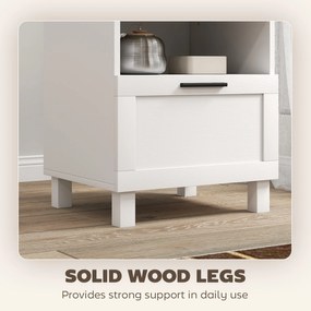 HOMCOM Noptieră Dormitor cu Sertar și Raft Deschis, Noptieră Modernă Compactă cu Picioare din Lemn de Pin, 45x38x50 cm, Alb | Aosom Romania
