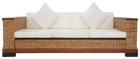 283080 vidaXL Canapea de 3 locuri cu perne, maro, ratan natural