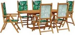vidaXL Set mobilier de grădină 7 piese textil model frunze/lemn masiv