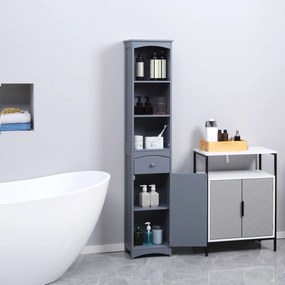 HOMCOM Dulap Înalt de Baie Îngust cu 1 Sertar și 3 Rafturi Deschise Stil Modern 34x24x170 cm Gri | Aosom Romania