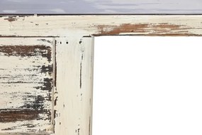Consolă hol vintage din lemn de ulm, alb, cu 3 sertare, blat maro închis și mânere cu inel, 85 x 172 x 40 cm, „Creamy”