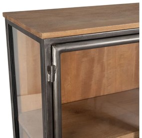 Dulap cu 2 usi, natur, din lemn masiv de mango si sticla, aspect rustic, Tucson
