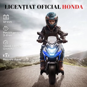 AIYAPLAY Motocicletă Electrică Copii, Licențiată Honda, Faruri Roți Antrenament, Albastră | Aosom Romania