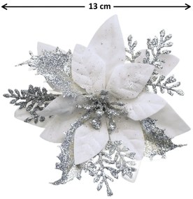 Decorațiuni de Crăciun Poinsettia cu cleșteargintiu, set de 6 bucăți