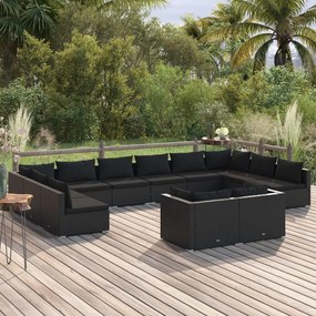 3102088 vidaXL Set mobilier de grădină cu perne, 12 piese, negru, poliratan
