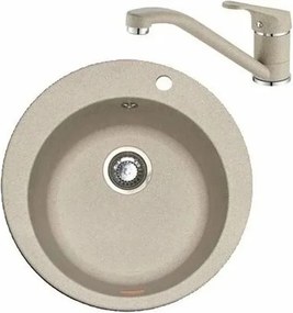 Set chiuveta bucatarie compozit Franke Rotondo Avena 51 cm finisaj bej mat si baterie Novara Plus