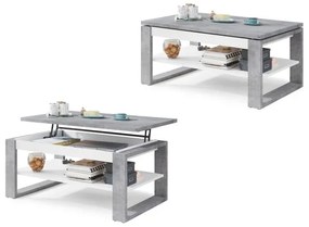 Măsuță de cafea cu blat rabatabil și raft NEA gri/alb