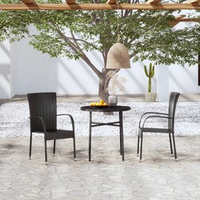 Set mobilier de grădină, 3 piese, negru, poliratan