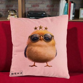Perna Decorativa Pui Gold Star cu Ochelari Aurii, 40x40 cm, Roz, Husa Detasabila, Perna Inclusa, BEKZ®