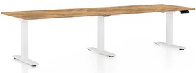 Masă înălțime reglabilă OfficeTech Long, 260 x 80 cm, picioare albe, stejar auriu