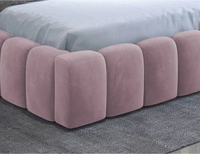 Pat matrimonial roz tapițat cu spațiu de depozitare cu somieră 140x200 cm Lamica – ELTAP