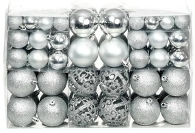 Set globuri de Craciun 100 de piese, 3 4 6 cm, argintiu 100, Argintiu