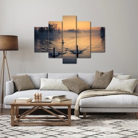 Tablou cu lebăde pe apă în ceață (150x105 cm)