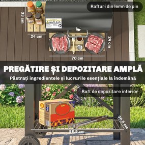 Outsunny Grătar cu Cărbuni, Grilă Mobilă cu Rafturi Pliabile și Termometru | Aosom Romania
