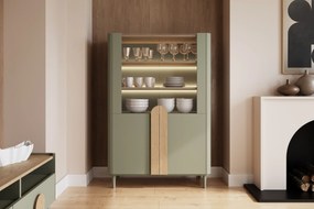 Vitrină Amilio 100 cm pentru living - eucalipt / stejar baltic dune / mânere stejar natural