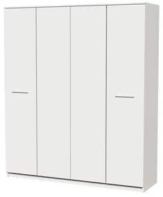 Dormitor Luiza 4U5P, culoare alb, cu pat standard 140 x 200 cm, dulap cu 4 usi, comoda si 2 noptiere