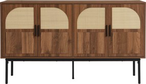 Bufet modern cu ratan, cu 4 uși și mult spațiu de depozitare, design retro-natural, 140x40x80 cm, Culoare naturală