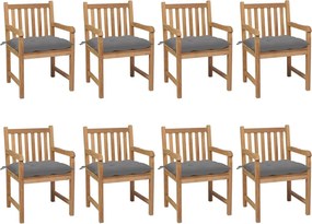 vidaXL Scaune de grădină cu perne gri, 8 buc., lemn masiv de tec
