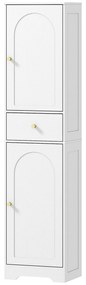 HOMCOM Dulap baie înalt, mobilier depozitare coloană cu dulapuri, sertar și rafturi reglabile 40x29,5x170cm alb | Aosom Romania